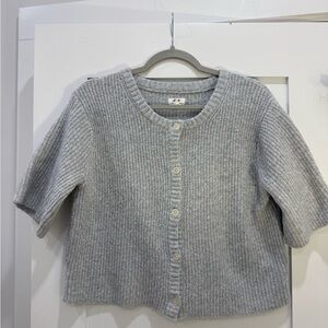aerie Light Gray Short-Sleeve Button Cardigan